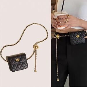 Gold & black chain belt with Black quilted mini bag , adjustable